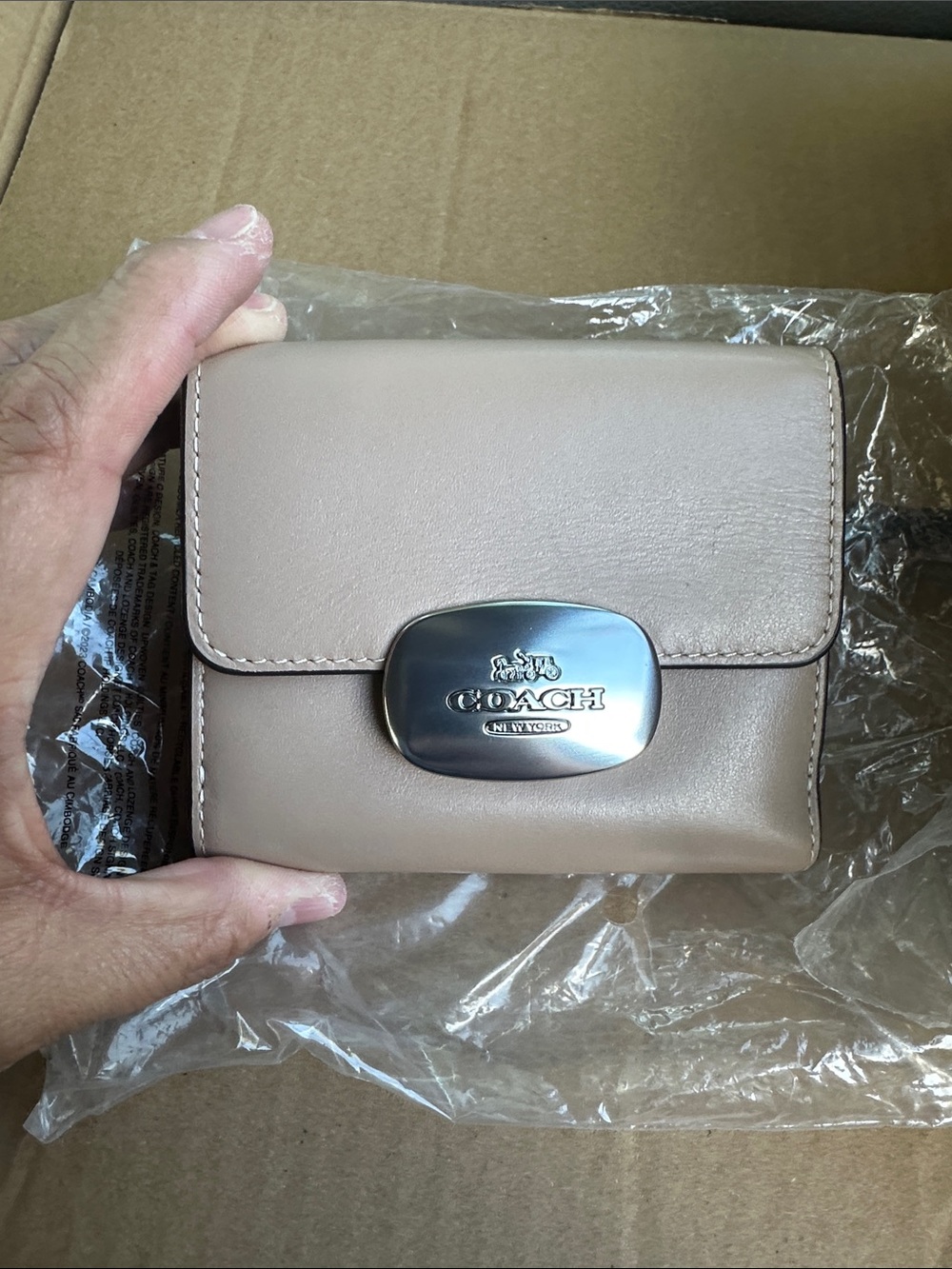 Coach Pebble Leather Compact Wallet - Taupe